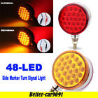 4X48-Led Red/Amber Round Pedestal Side Marker Light Lamp Dual Face Turn Signal