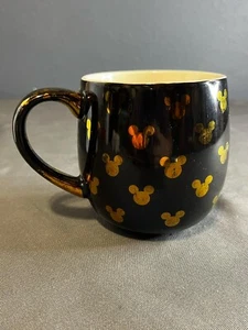 Disney Target Mickey Mouse Ears Mug Black Gold 4" Head Outline Silhouette Round - Picture 1 of 5