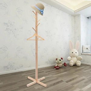 8 Hooks Wooden Coat Rack Stand Free Standing Tree Clothes Hanger Coat Rack - Picture 1 of 12