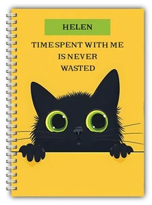 A5 BLACK CAT PERSONALISED DRAWING PAD A5 SKETCH BOOK DOODLE ARTIST IDEA PAD - Picture 1 of 4