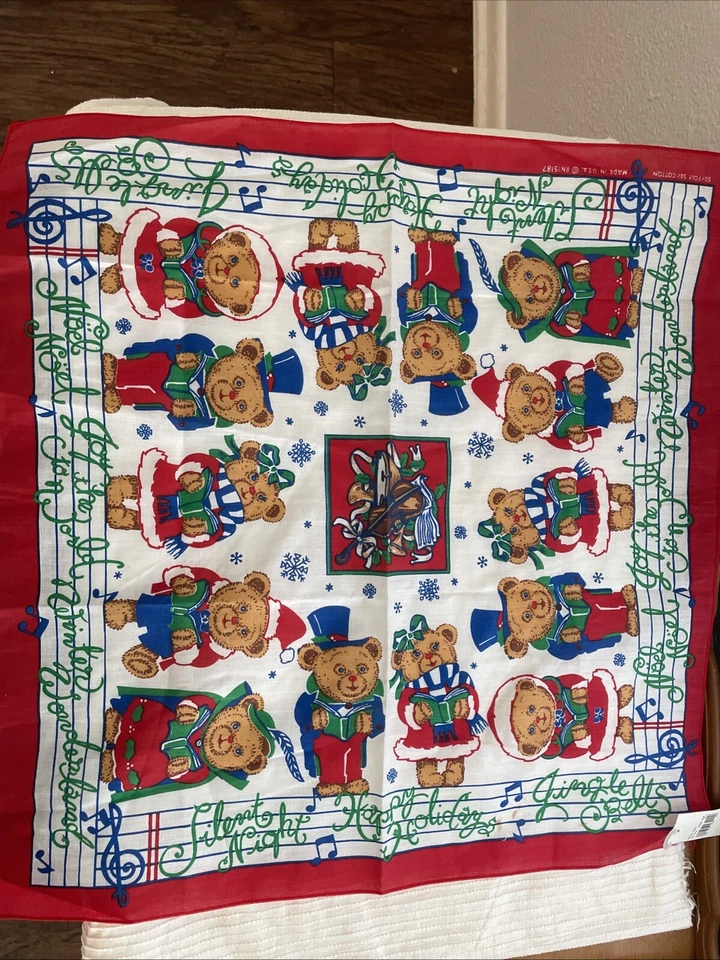 Oso de peluche vintage Hankie Bandana Navidad Santa 50/50 mezcla hecho en EE. UU. (C) Foto 1 de 1