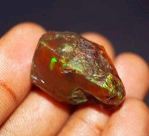 ET Certified 39.50 Natural Ethiopian Black Opal Welo Fire Rough Loose Gemstone - Picture 1 of 6