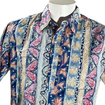 Camisa Polo Go Barefoot Hawaiana Grande Pullover Tribal Estampado Inverso Azul Rojo Foto 1 de 4