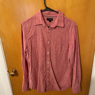 Banana Republic Mens Medium Slim Fit Linen Blend Long Sleeve Button Up Totem Red - Image 1 of 4