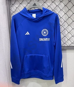 Sudadera con Capucha de Entrenamiento de Cricket ADIDAS India, Sudadera de Jugador 2025 Azul Semi Lúcido - Imagen 1 de 3