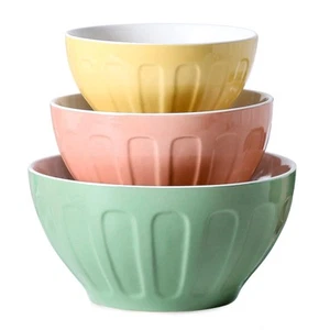 Ceramic Mixing Bowls for Kitchen 3-Piece Large Colorful Serving Bowls 3.13/1.... - Picture 1 of 8