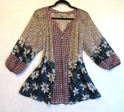 Blusa Figueroa y Flor Para Mujer Talla 1X Verde Azul Estampado Botones Popover Transparente Foto 1 de 4