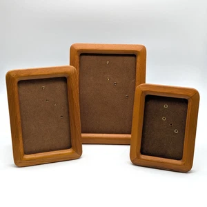 VTG Teak Wood Picture Frame Lot of 3 Rounded Corner MCM Danish 3.5x5 4x6 5x7 - Picture 1 of 13