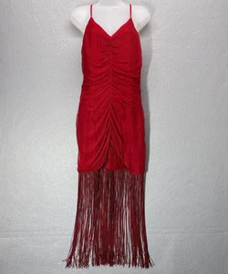 Anthropologie Vineet Bahl Kleid Large rot Fransen Party sexy figurbetont $ 248 Einzelhandel - Bild 1 von 16