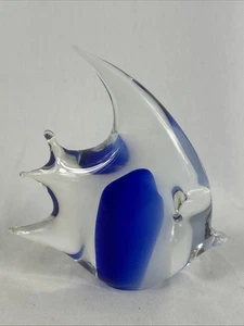 Fermacarte in vetro artistico pesce blu 3,5" statuina vintage - Foto 1 di 5
