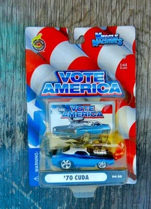 MUSCLE MACHINES BLUE/WHITE 1970 AAR PLYMOUTH CUDA WITH BLOWER "VOTE AMERICA" - Picture 1 of 2