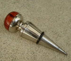 Vintage Holz & Metall Flasche Dekanter Stopfen 3/4" breit Nickel auf Messing schwer 4" - Bild 1 von 4