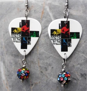 Arctic Monkeys At The Apollo Guitar Pick Earrings with Pave Bead Dangles - Picture 1 of 5
