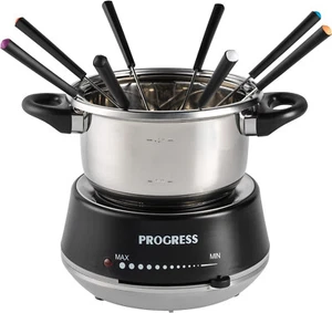 PROGRESS Schweizer Fondue-Set Metall schwarz 8 Tauchgabeln einstellbar Temperatur - Bild 1 von 6