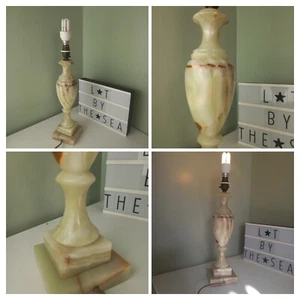 VINTAGE 1950s - Jade Green Brown Marble Stone Brass Lamp Large Long Cord - RETRO - Picture 1 of 10