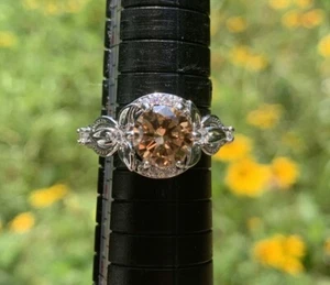 Silver Engagement Style Ring With Champagne Colored Center Stone Ring Size 7.25 - Picture 1 of 5