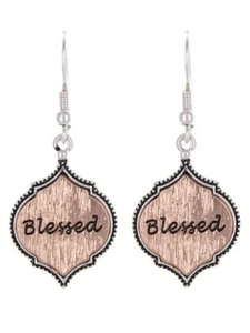 NEW Two Tone BLESSED Fashionable Brushed Teardrop Earrings - Fish Hook - Picture 1 of 1