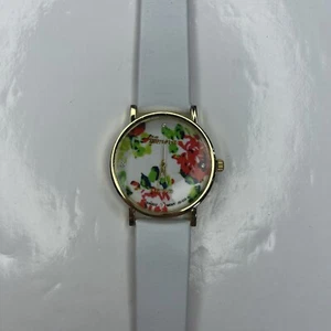 E Geneva Platin Gold Weiß Leder Blumen Uhr Edelstahl Ungeprüft - Bild 1 von 6