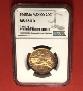 MEXICO-1965-MO-OUTSTANDING 20 CENTAVOS COIN,GRADED BY NGC 65 RD. - Picture 1 of 4