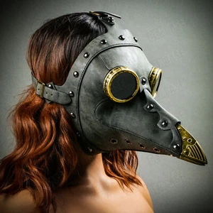 Grey Gold Steampunk Plague Doctor Nose Mask Goggles Halloween Masquerade Party - Picture 1 of 8