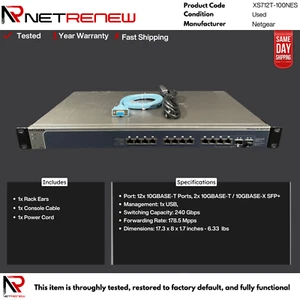 NetGear Prosafer XS712T-100NES 12-Port 10-Gigabit Smart Managed Switch - Picture 1 of 1