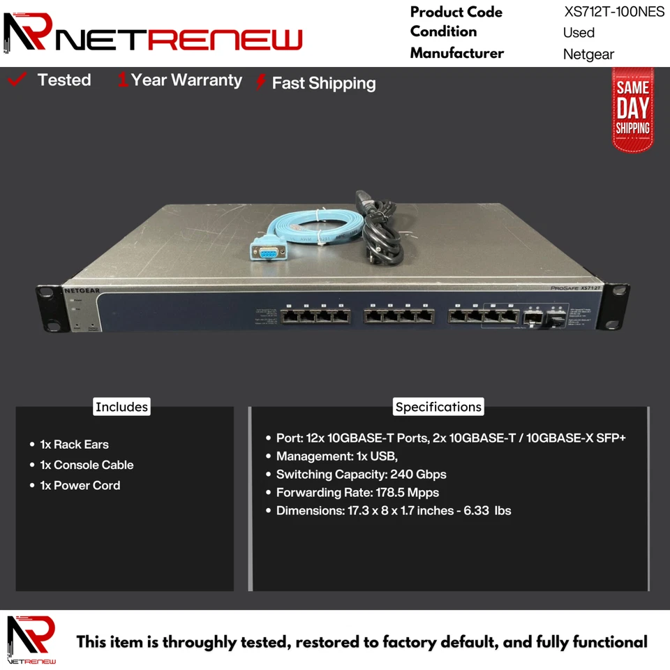 NetGear Prosafer XS712T-100NES 12-Port 10-Gigabit Smart Managed Switch - Image 1 of 1