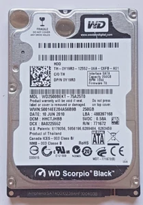 250 GB SATA Western Digital WD2500BEKT-75A25T0 7200RPM 16MB HDD 2.5" Hard Drive - Picture 1 of 1