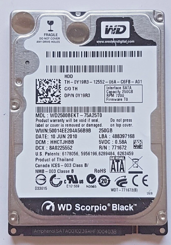 250 GB SATA Western Digital WD2500BEKT-75A25T0 7200rpm 16MB HDD 2,5 " Hard Drive - Image 1 of 1