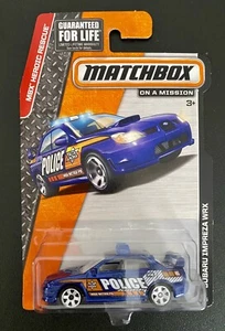 2013 MATCHBOX ON A MISSION MBX HEROIC RESCUE SUBARU IMPREZA WRX POLICE CAR BLUE - Picture 1 of 2