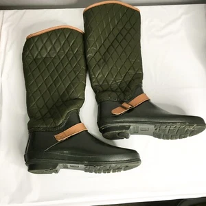 EUC Sperry Hingham Tall Quilted Pull On Rain Boots Green Tan Womens Size 7/8 - Picture 1 of 7