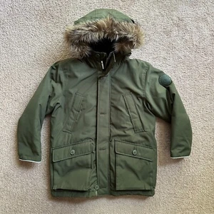 GAP Jacket Girls 1 Husky Full Zip Parka Down Fill Green Pockets - Picture 1 of 12