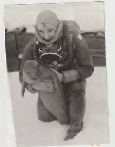 Photo Man Diver w/ fur seal Diving equipment Scuba Diving Unusual Odd VTG - Picture 1 of 2