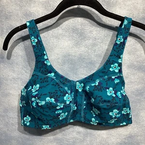 Comfort Choice Bra Deep Teal Floral Molded Cup 38B Front Closure No wire - Picture 1 of 12