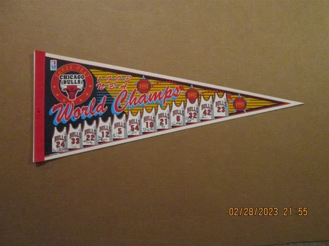 NBA Chicago Bulls Vintage 1993 World Champs Team Logo Jersey Basketball Pennant Cover