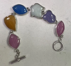 "Brazalete Heng Ngai plata esterlina 925 tallado hojas de jade firmado palanca HN 7,5""" - Imagen 1 de 14