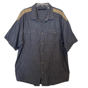 Sean John Denim Button Shirt Men's Sz 3X Gray W/ Tan Shoulder Epaulet Preppy Vtg - Picture 1 of 6