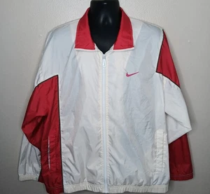 Vintage 90s NIKE Men's Large Track Jacket Full Zip Windbreaker Colorblock Red Wh - Picture 1 of 11