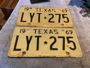 Texas License Plate Matching Pair 1969 LYT 275 - Picture 1 of 7