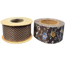Vintage Stoff Band Lot 2 Rollen Braun Blumen Tupfen 1 3/8" x 6 Yards - Bild 1 von 4