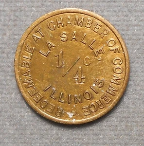 D253 Illinois Provisional Tax Token: La Salle Chamber Of Commerce, 1/4c. Brass, - Picture 1 of 2