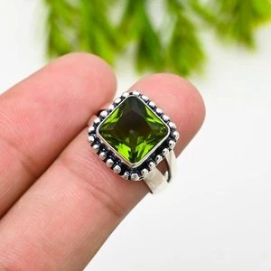 Green Peridot Gemstone 925 Sterling Silver Ring Handmade Jewelry Ring For Gift - Picture 1 of 5