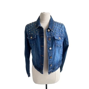 Denim Jacket Womens Sz Medium Metal Studded Streetwear - Picture 1 of 8