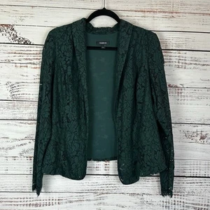 Women's EUC Torrid Dark Green Lace Open Front Blazer Jacker Career Size 00 Large - Picture 1 of 8