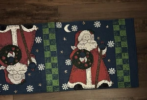 Christmas Santa Claus Snowflake Fabric Table Runner Blue Red 6’x22” - Picture 1 of 9