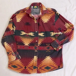 Cabela's Southwest Red Button Down Shirt Geometric Vintage USA Made Flannel Med - Picture 1 of 6