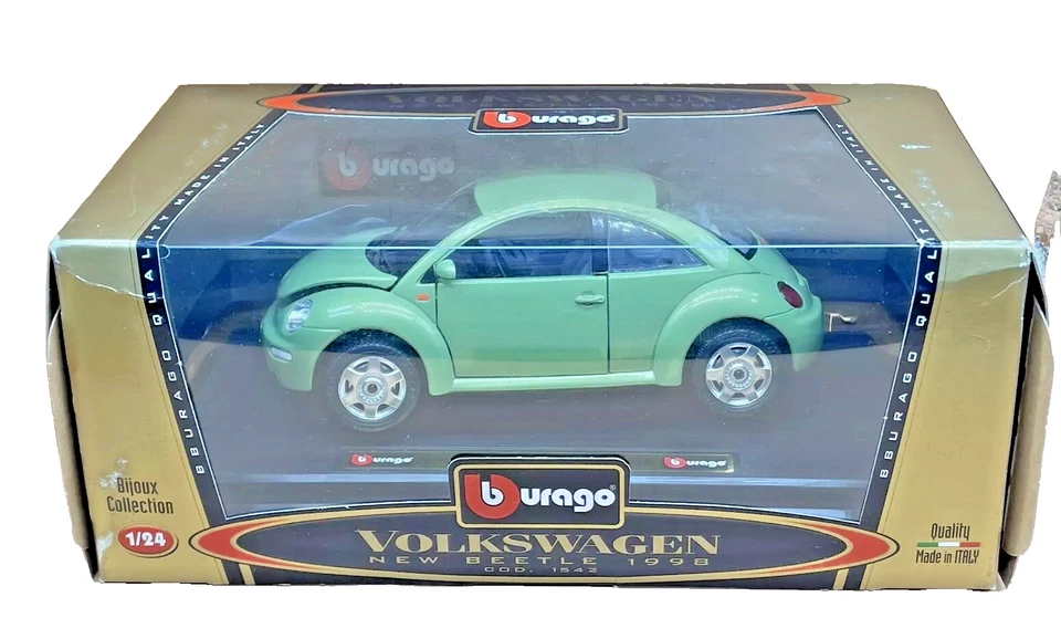 Burago Volkswagen Nuevo Escarabajo 1542 1:24 Verde Diecast Modelo En Caja Como Nuevo 1998 Foto 1 de 4