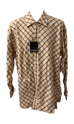 Sean John Men's Button Up Shirt 3XL Plaid Long Sleeve Tan Red 66 - Image 1 of 4