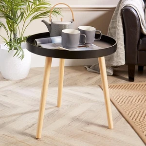 Black Round Coffee Table Sofa End Side Accent Unit Living Room Furniture - Picture 1 of 5