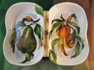 Italian Ceramic DOUBLE BOWL Pear Olive Design Hand Signed Numbered In ITALY - Picture 1 of 7