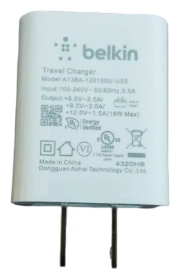 Belkin Travel Charger A138A-120150U-US5 USB Charger Adapter 5V 9V 2A 12V 1.5A  - Image 1 of 4